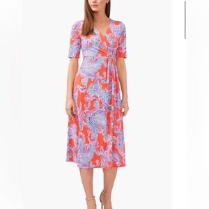 Chaus Faux Wrap Midi Dress Size Large Coral Color